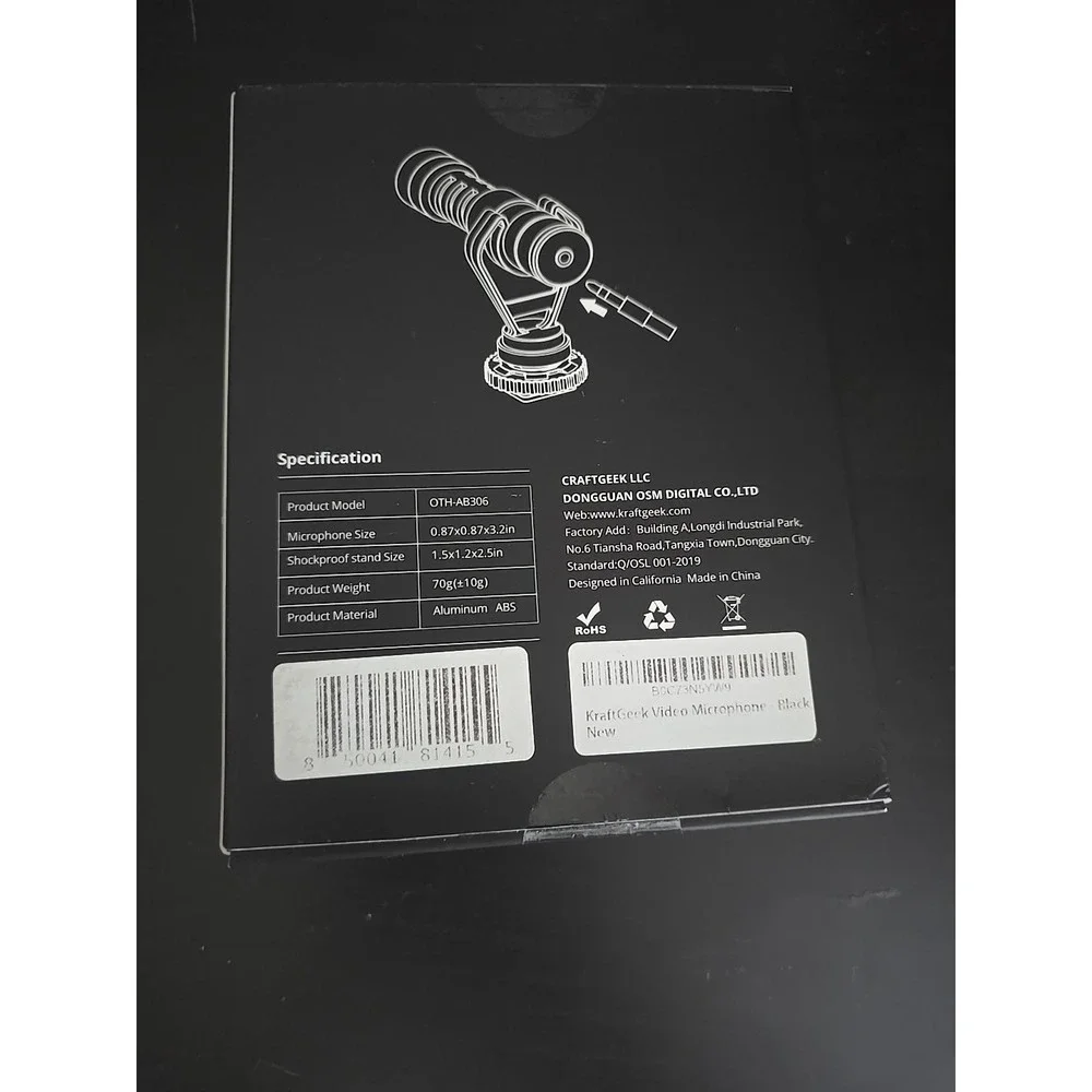 KraftGeek Video Microphone Black Brand New Compatible With Smart Phones Laptops